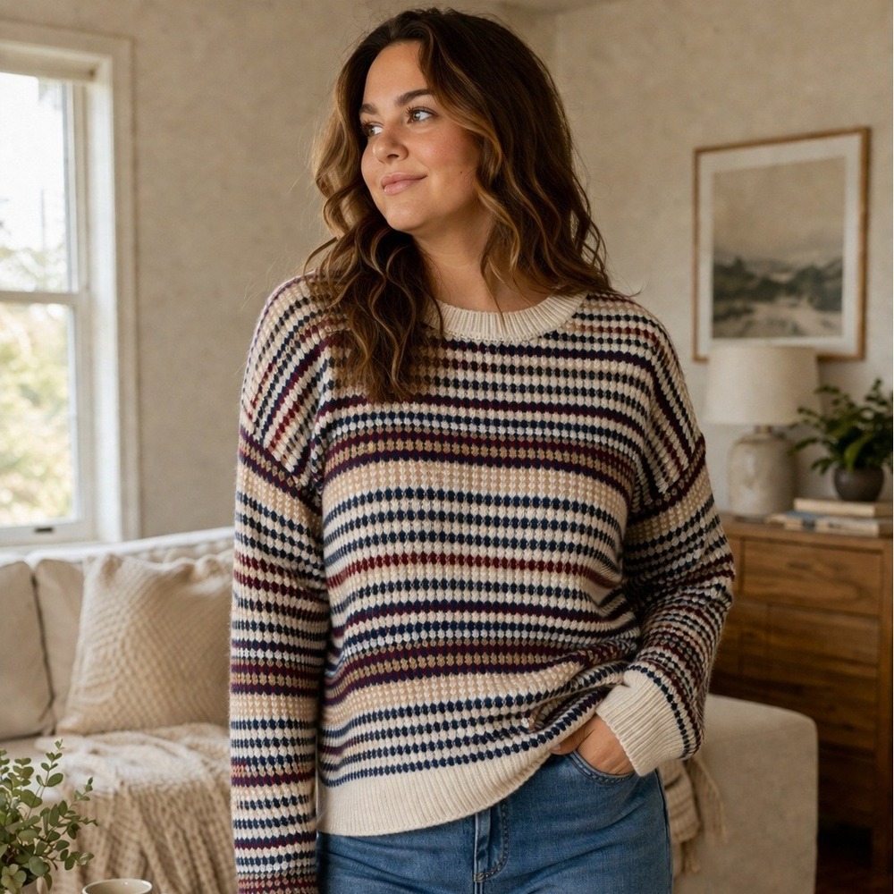 The General Good Chivalry Sweater XL NWT Striped Knit Crewneck Cozy